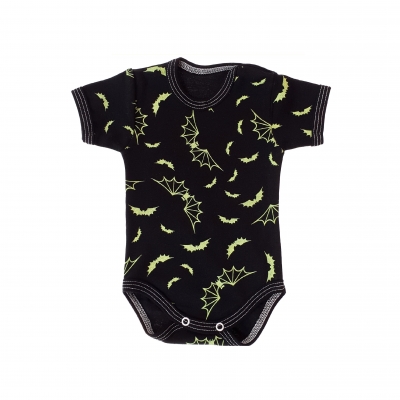 Bawełniane body dla niemowląt z krótkim rękawem w kolorze czarnym wzorek nietoperze